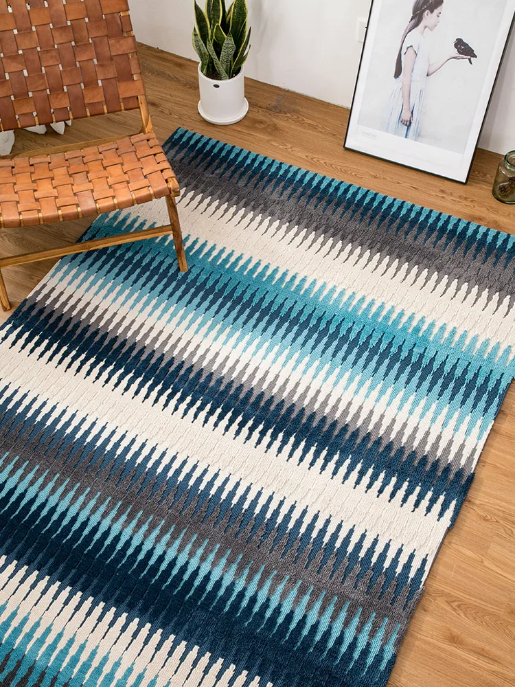 

cotton Solid morocco Living room Carpet geometric WHITE blue Denmark Rug bohemia GEOMETRY Modern Mat design Nordic style