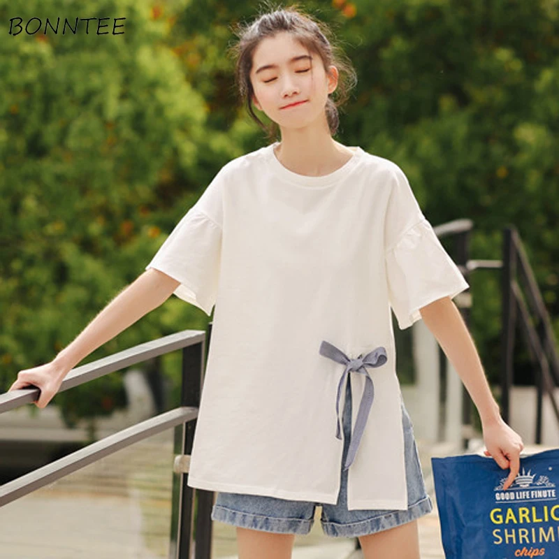 

T-shirts Women Leisure Chic Ulzzang Elegant Simple Ladies T-shirt Womens All-match Loose Korean Top Short Sleeve Tee Solid Color