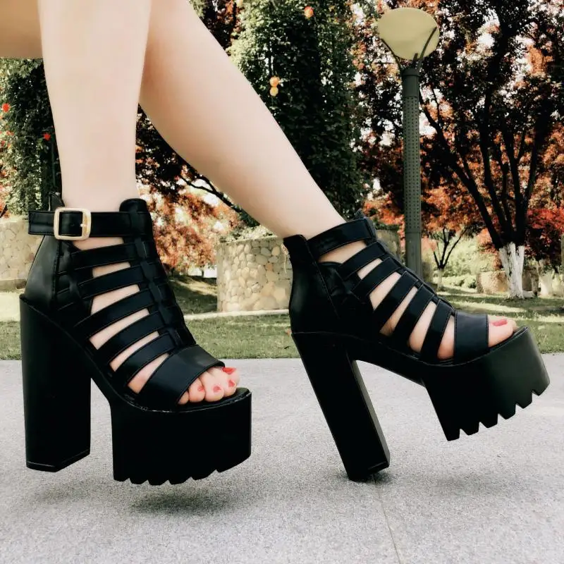 

Summer 2019 New 15cm High Heel Black New Sandals Women's Shoes Sexy High Gladiator Sandals