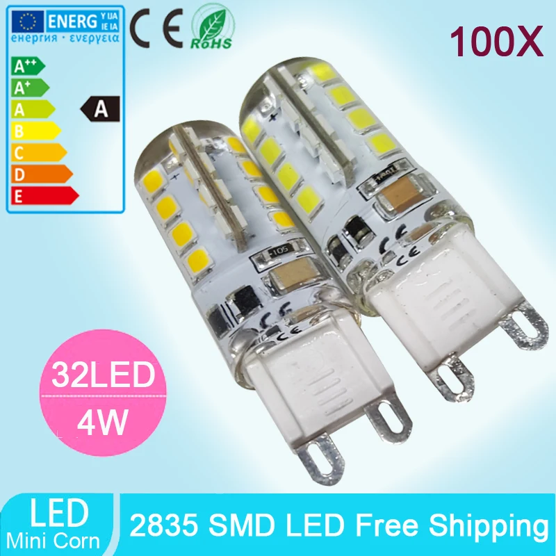 100 шт. светодиодные свечи G9 220 В 110 4 Вт SMD 2835 32 светодиосветодиодный s кристальная