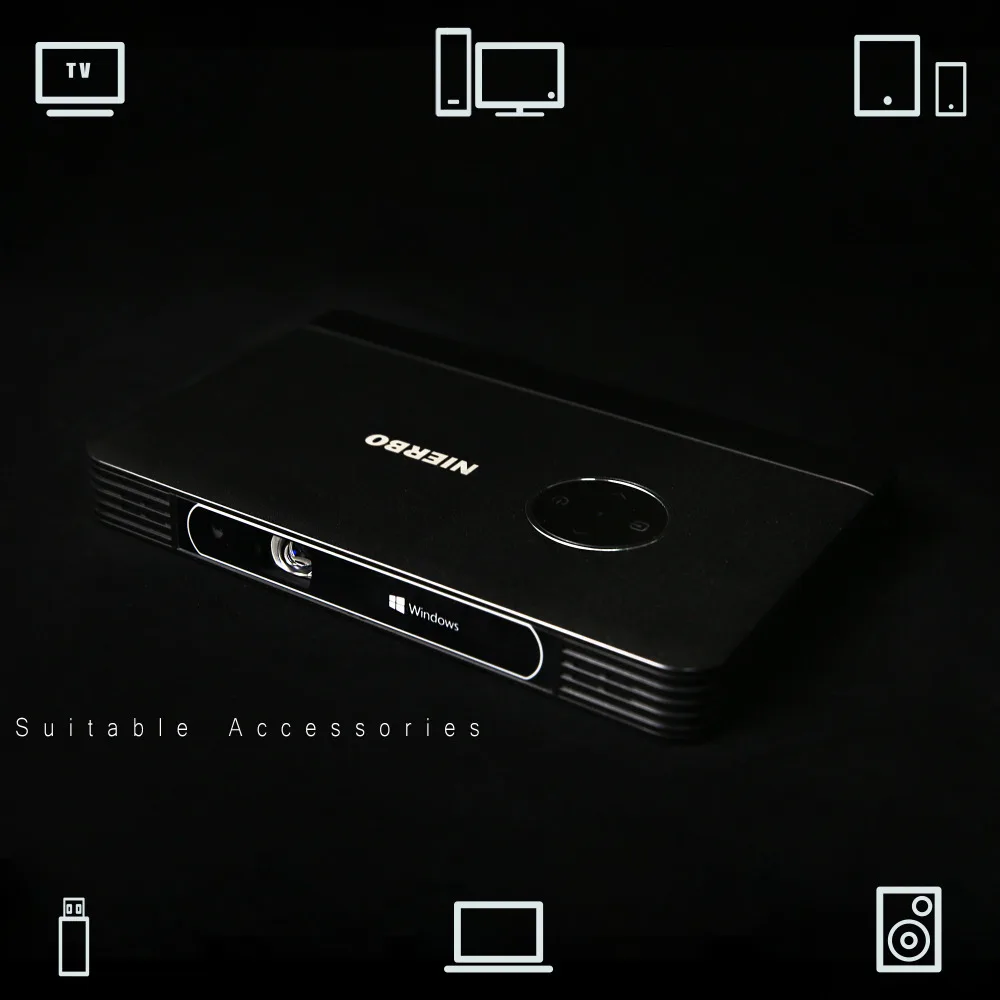 NIERBO LED 4K Projector Battery Inside Portable Windows 10 Data Show Business projector Smartphone WiFi Bluetooth HDMI | Электроника