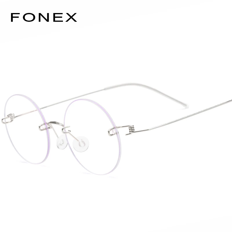 FONEX, Безвинтовые очки, очки по рецепту, женские, без оправы, Круглые, для близорукости, оптические, корейские, оправа очков из титанового сплава, мужские 98620 - Цвет оправы: Серебристый