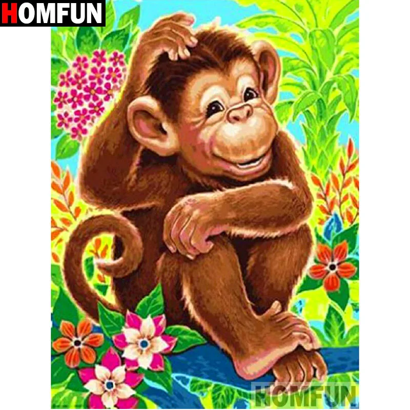 

HOMFUN Full Square/Round Drill 5D DIY Diamond Painting "Flower monkey" Embroidery Cross Stitch 5D Home Decor Gift A14326
