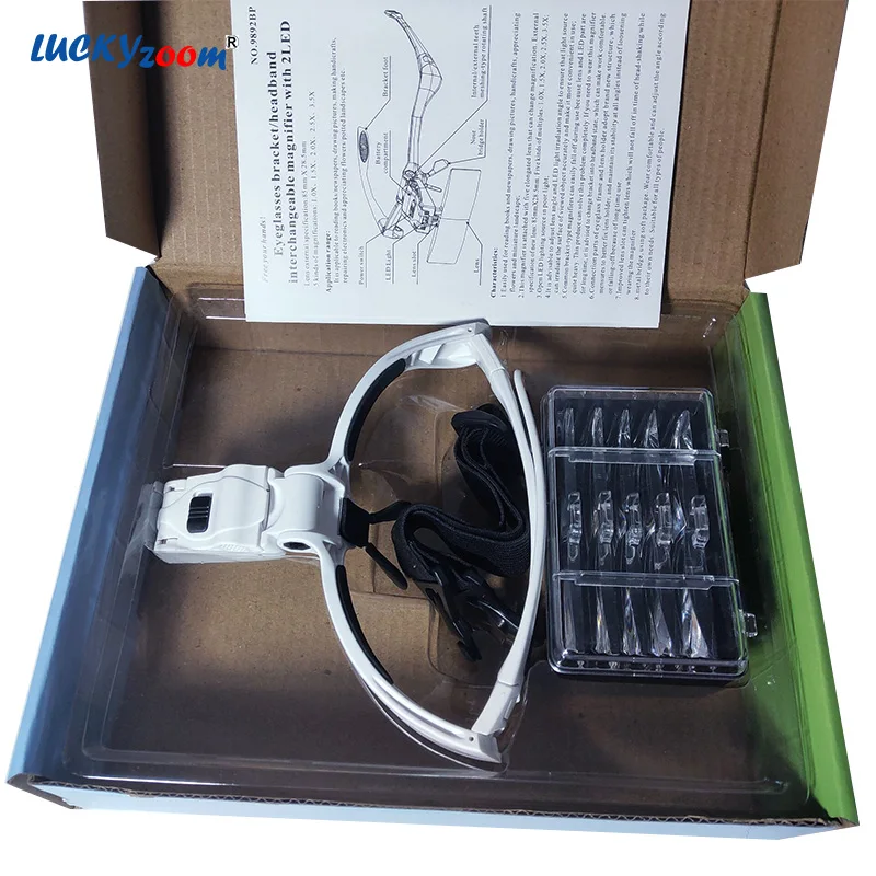 Luckyzoom повязка на голову 1X 1.5X 2X 2.5X 3.5X стекло es увеличительные защитные очки складное увеличительное стекло со светодиодный подсветкой ремонтная Лупа