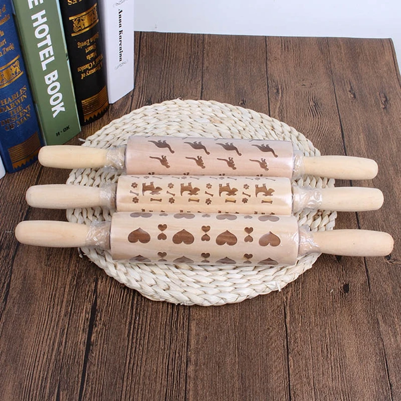 Christmas Snowflake Dog Cat Wooden Rolling Pin Embossing Baking Cookies Noodle Biscuit Fondant Cake Dough Patterned Roller L1029 | Дом и сад