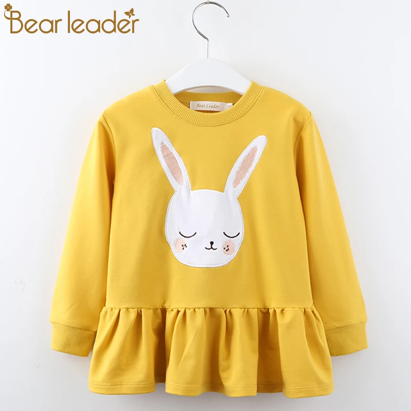 Bear leader/платье для девочек; Новинка г.; Весенняя Повседневная стильная детская одежда с длинными рукавами; Одежда для девочек с нашивками белого кролика
