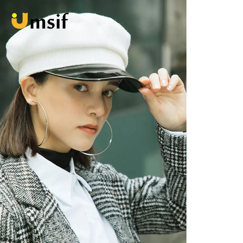Women's Solid Color Classic French Style Wool Knitted Beret Beanies Hat Women Leather Newsboy Hats Vintage Wide Brim Berets Caps |