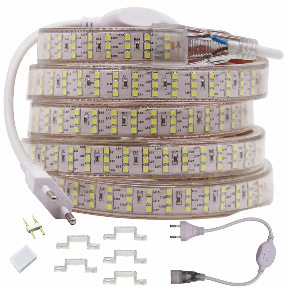 

2835 220V 240V LED Strip Waterproof 276Leds/m Three Row LED Tape Rope Lights Warm White Home Decoration Lighting New