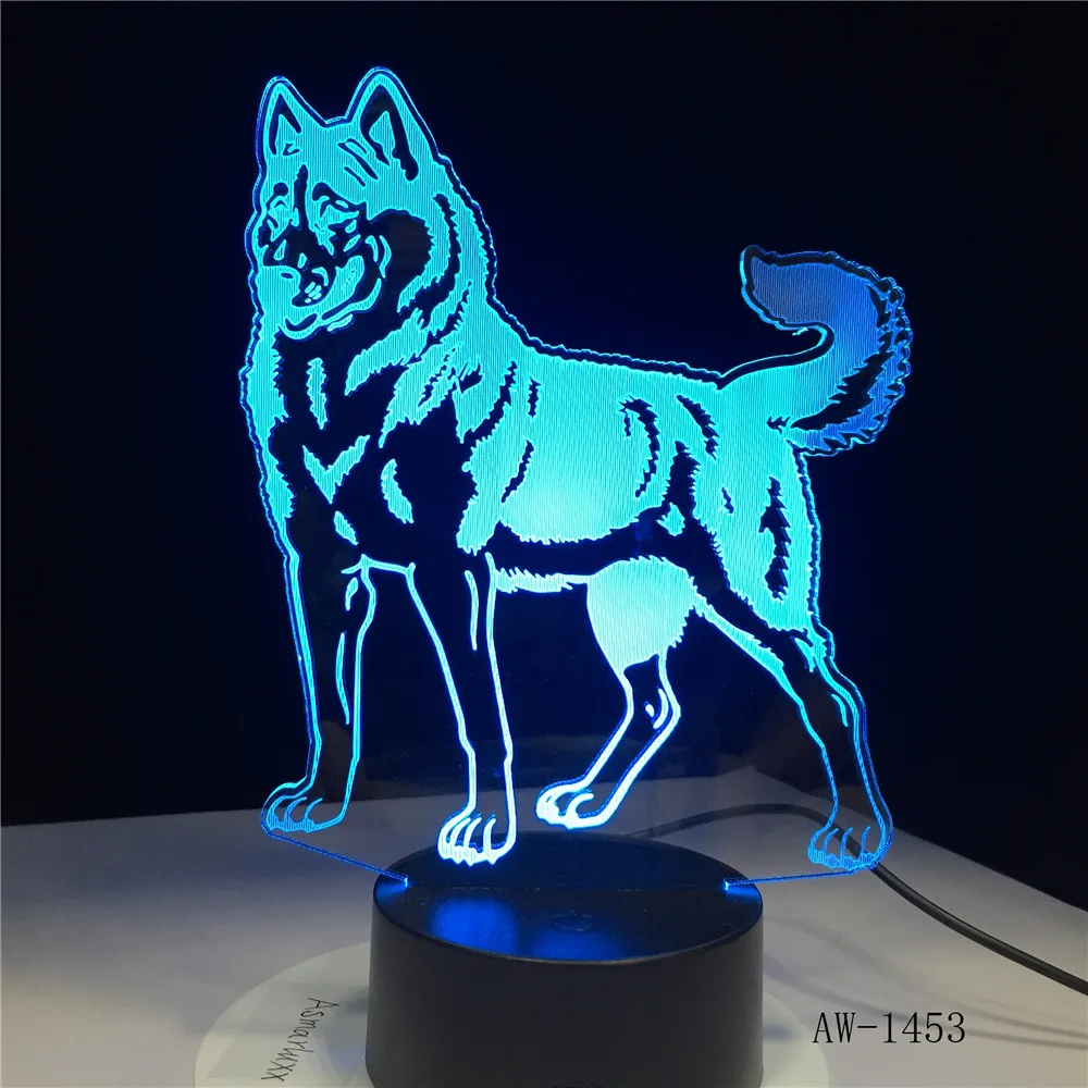 GX1453 стоящая собака 7 цветов лампа 3d визуальные Светодиодные ночные светильники