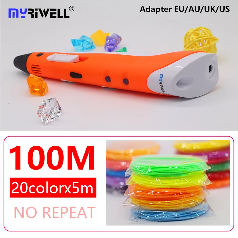 Myriwell 3d Ручка rp100a abs нить pla 1,75 мм 3d печатная ручка 3 d ручка умный ребенок подарок на день рождения игрушки 3D ручка abs Пластик pla - Цвет: orange ABS100