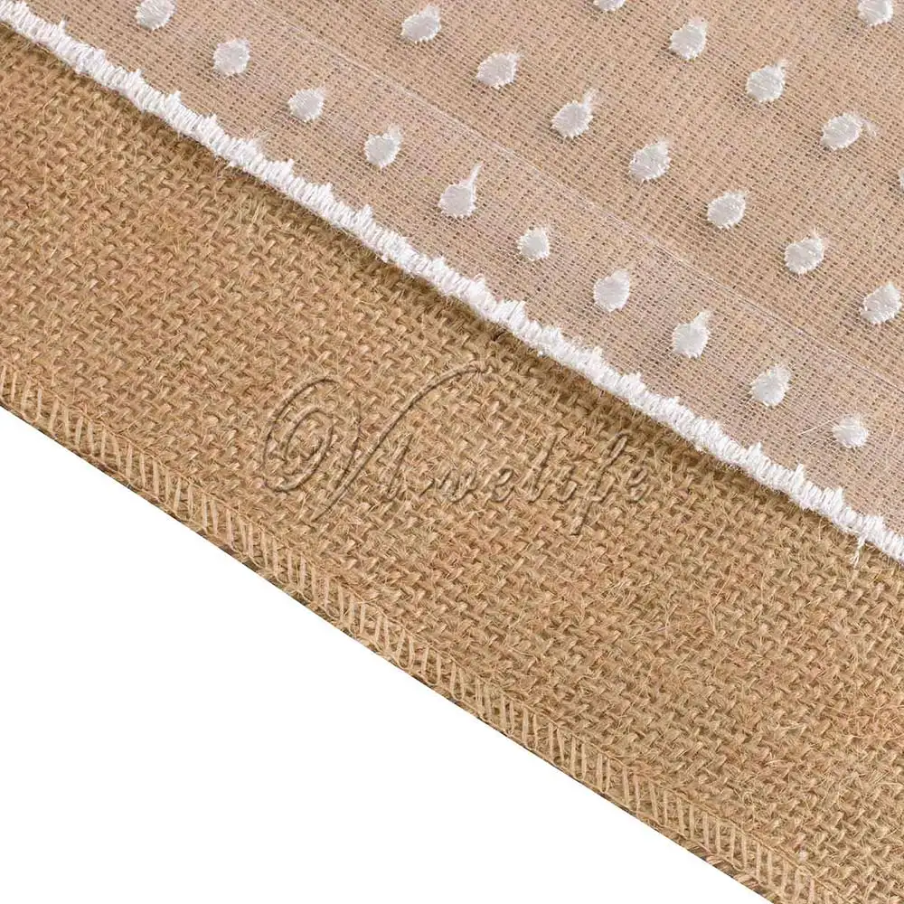 Мешковитые скатерти Hessian с кружевом в горошек 12x108 дюйма для свадебной вечеринки
