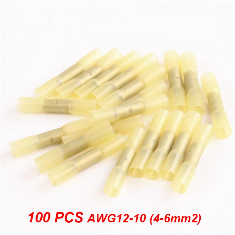 Yellow BHT5 100 шт. BHT 0,5 1,25 2 5 клей внутри изолированные термоусадочные стыковые соединители провода электрические обжимные клеммы - Цвет: Yellow BHT5