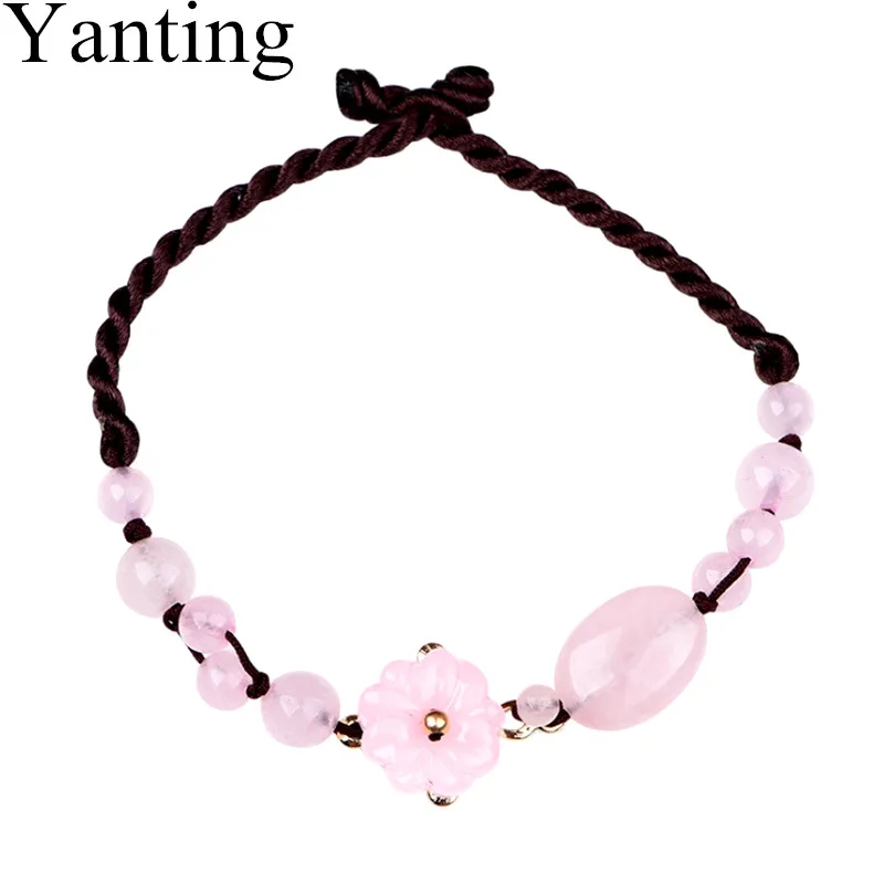 Yanting Ethnic Women Anklets Powder Crystal Stone Romantic Sweet Pink Foot Jewelry Glass Glazed Flower Gifts For Girl Female 010 | Украшения