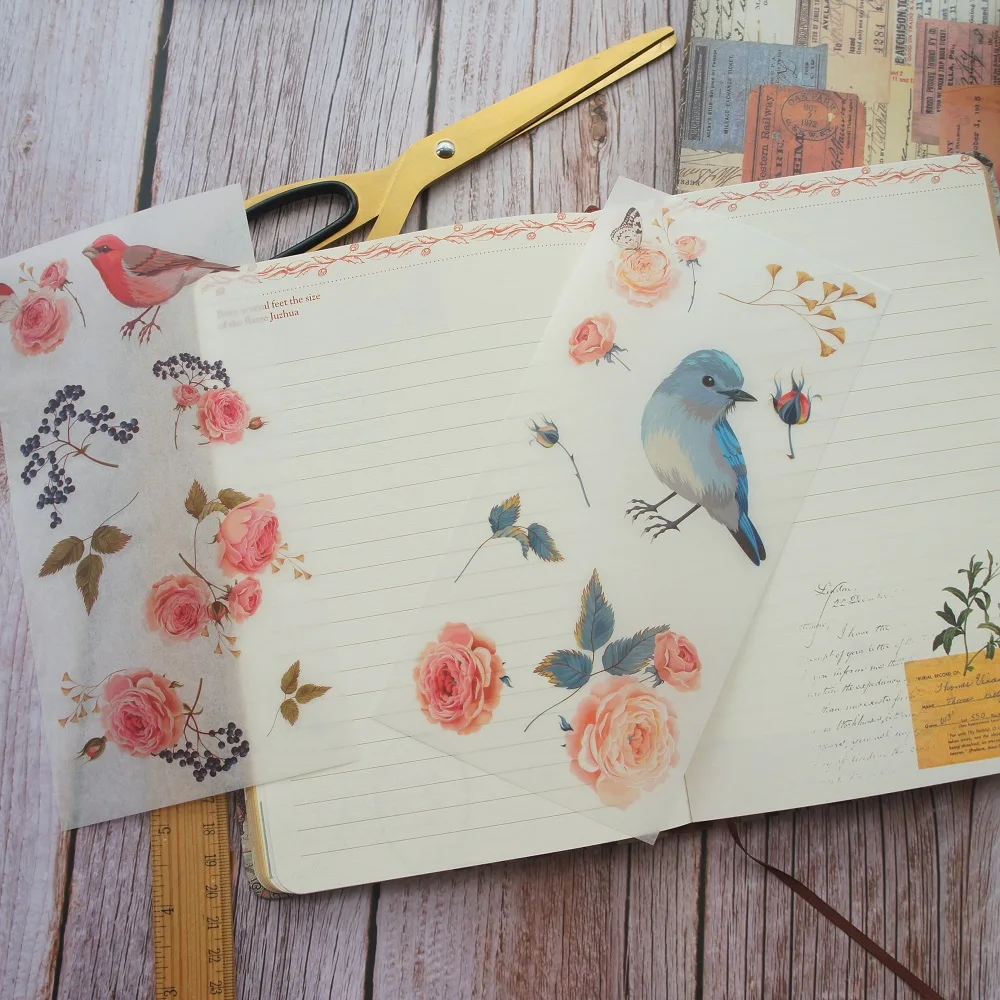 DIY 3 SheetsRose садовая птица пение Васи бумажная наклейка в качестве украшения для