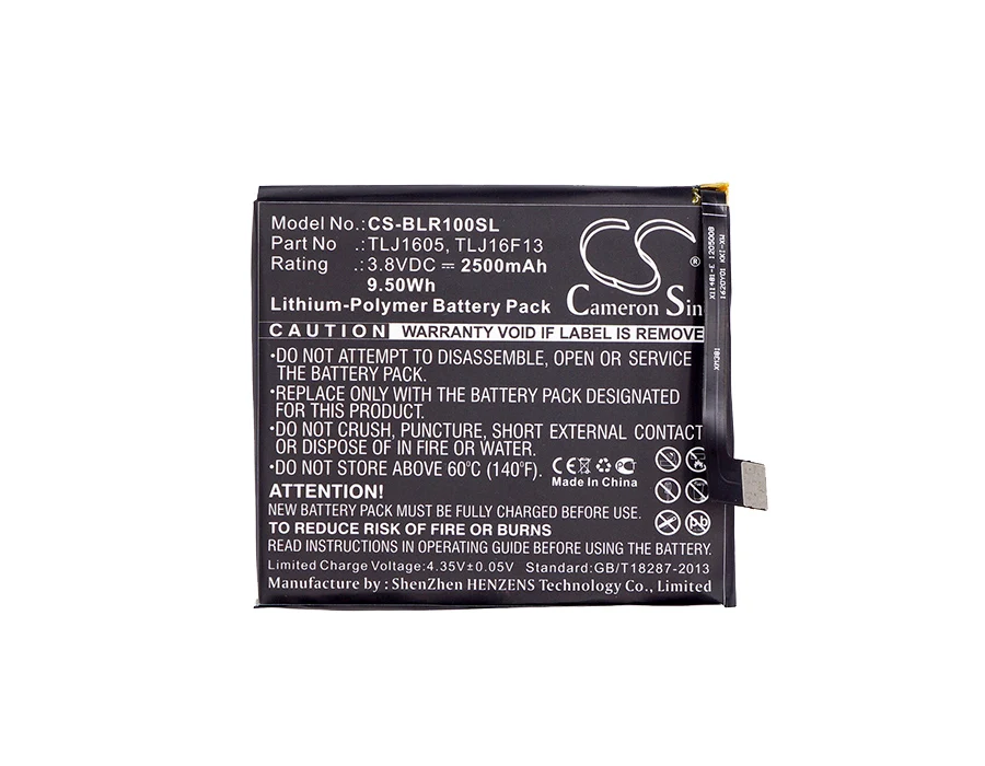 

Аккумулятор Cameron Sinos 2500 мАч TLJ1605, TLJ1607, TLJ16F13, TPJ16G20 для BLU R0030UU, R1 HD, S0210UU, Studio Touch
