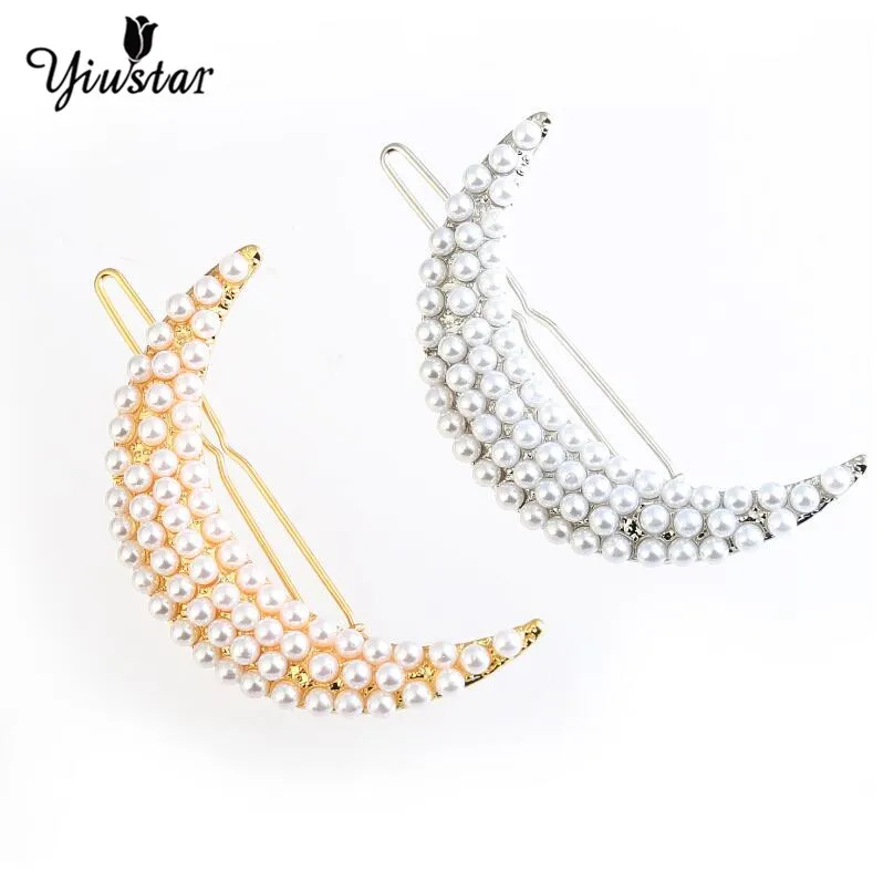 Yiyustar модные золотые заколки для волос в форме Луны заколки жемчужные заколки для волос для маленьких девочек женские подарочные вечерние украшения для волос Свадебные