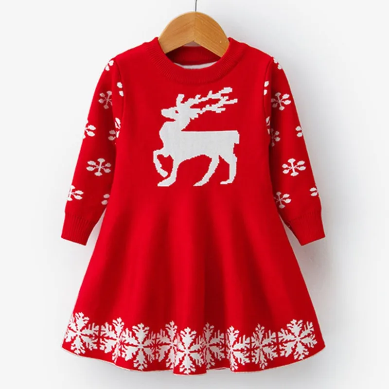 Kids Dresses For Girls Long Sleeve Cartoon Snowflake Print Dress New Year Costume Princess Christmas Clothes vestidos | Детская одежда
