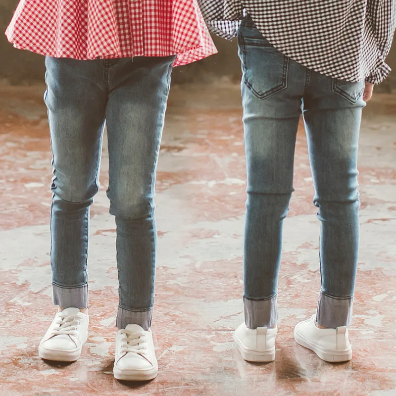 Джинсы для девочек детская одежда осень 2019 брюки джинсовые леггинсы модные