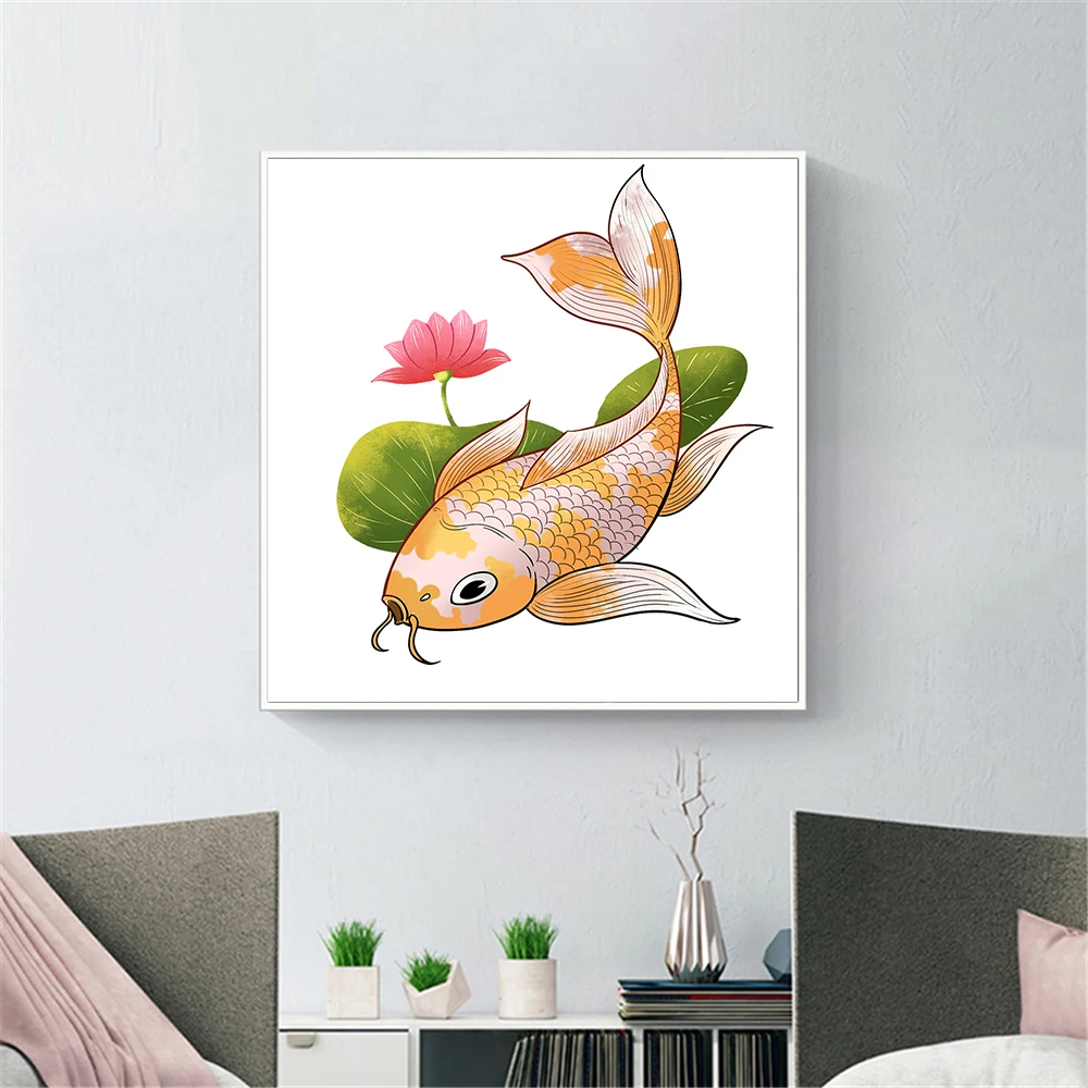 Современная печать китайский Koi Fish Lotus картина маслом холст постер настенное