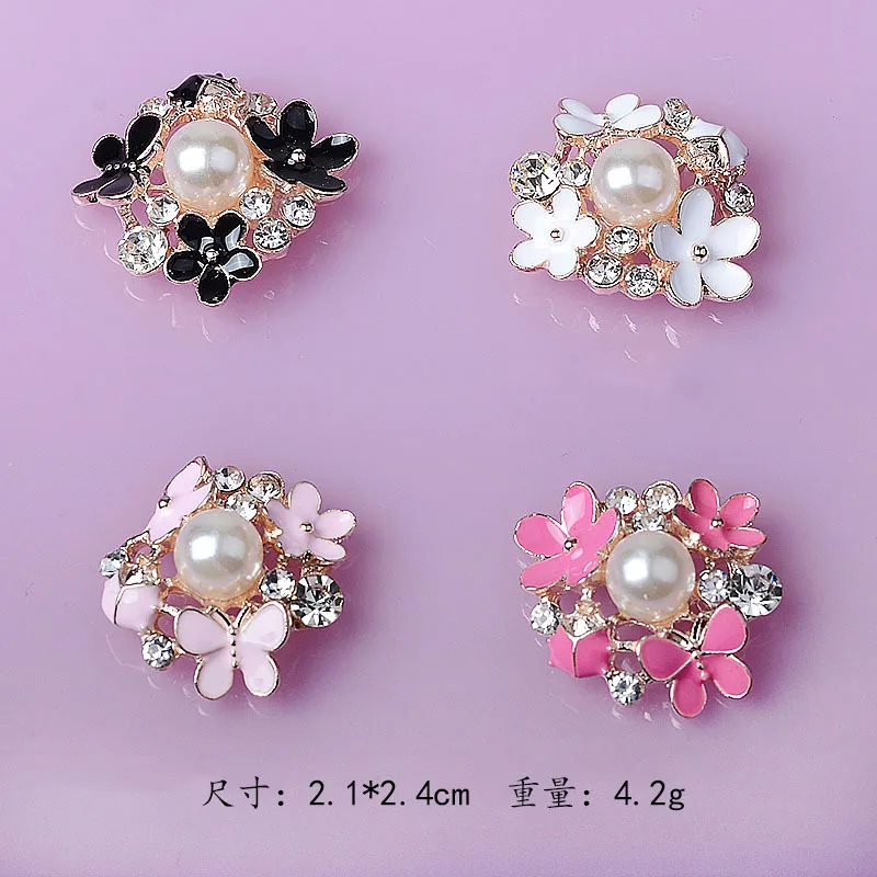 

50pcs/lot 21*24mm hairdressing bridal headdress accessories oil drop Pearl Flower alloy fittings DIY handmade