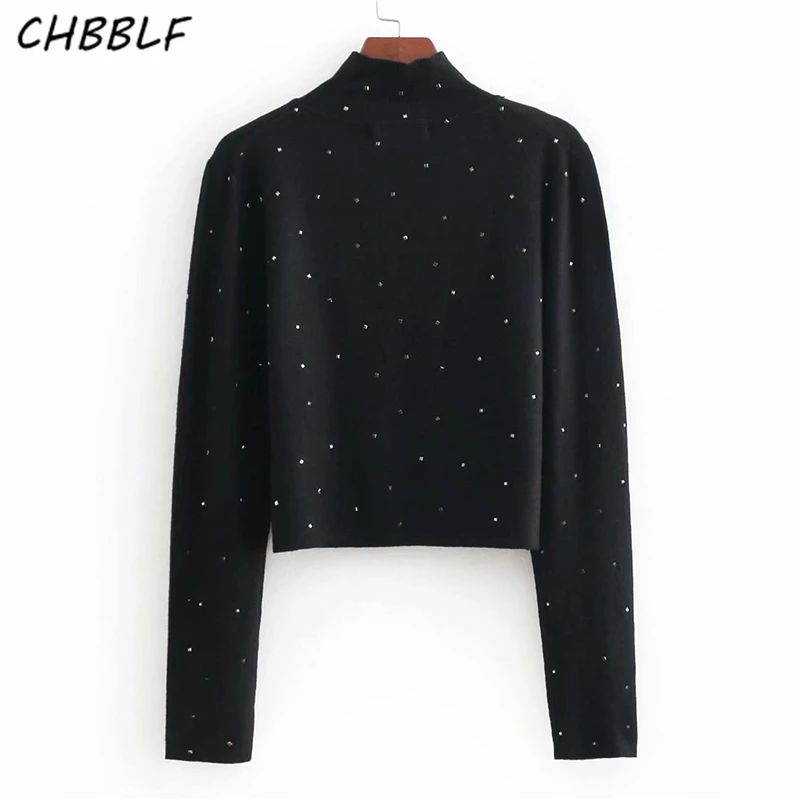 Фото CHBBLF women Rivet decorations knitted sweaters long sleeve pullovers vintage female casual chic top BGB8565 Женская одежда CHBBLF women Rivet decorations knitted sweaters long sleeve pullovers vintage female casual chic top BGB8565 Женская одежда