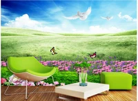 custom photo non woven mural 3d wallpapers for living room the butterfly flowers grass painting 3d wall murals wallpaper