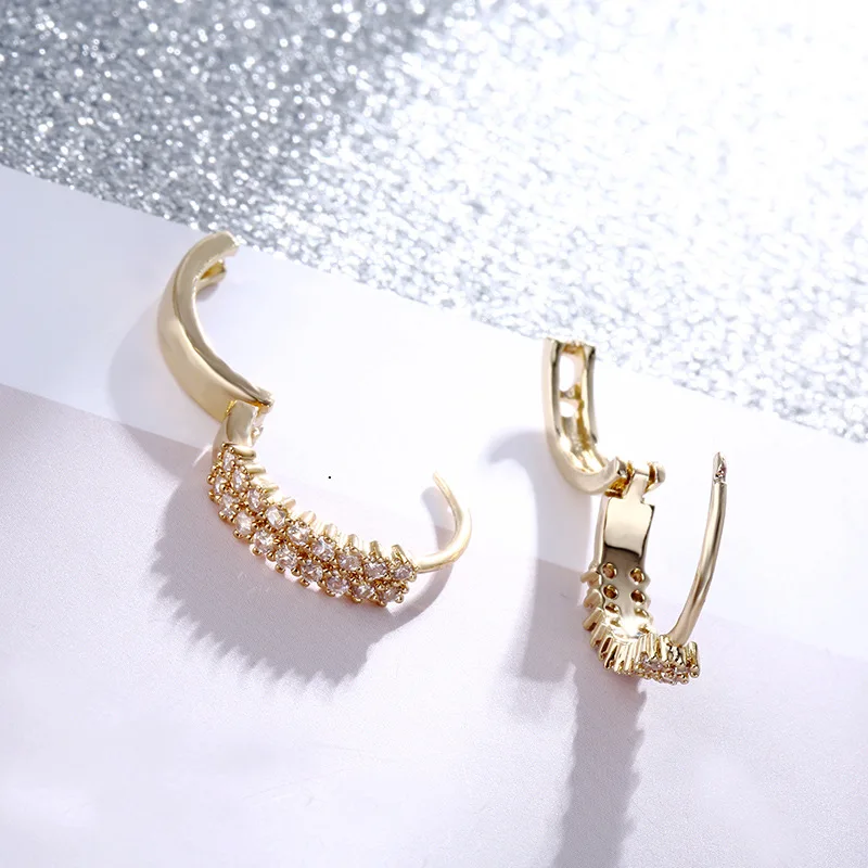 Роскошные золотые модные серьги-кольца Круглый сияющий горный хрусталь Кристалл