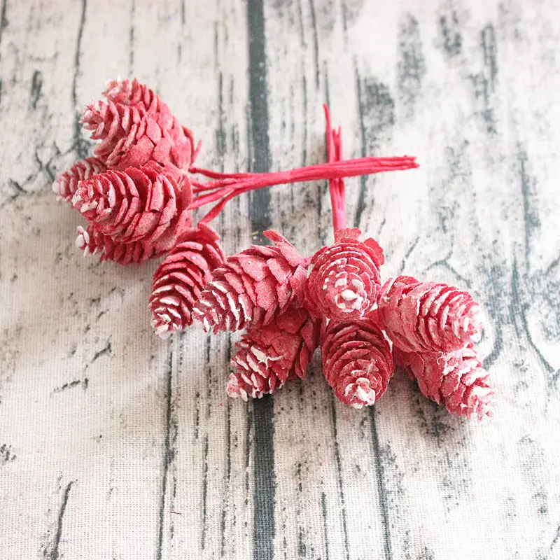 red 1 bunch of antique decorative artificial flowers home wedding party decoration flower plastic simulation pine cone pineapple gra - Цвет: red
