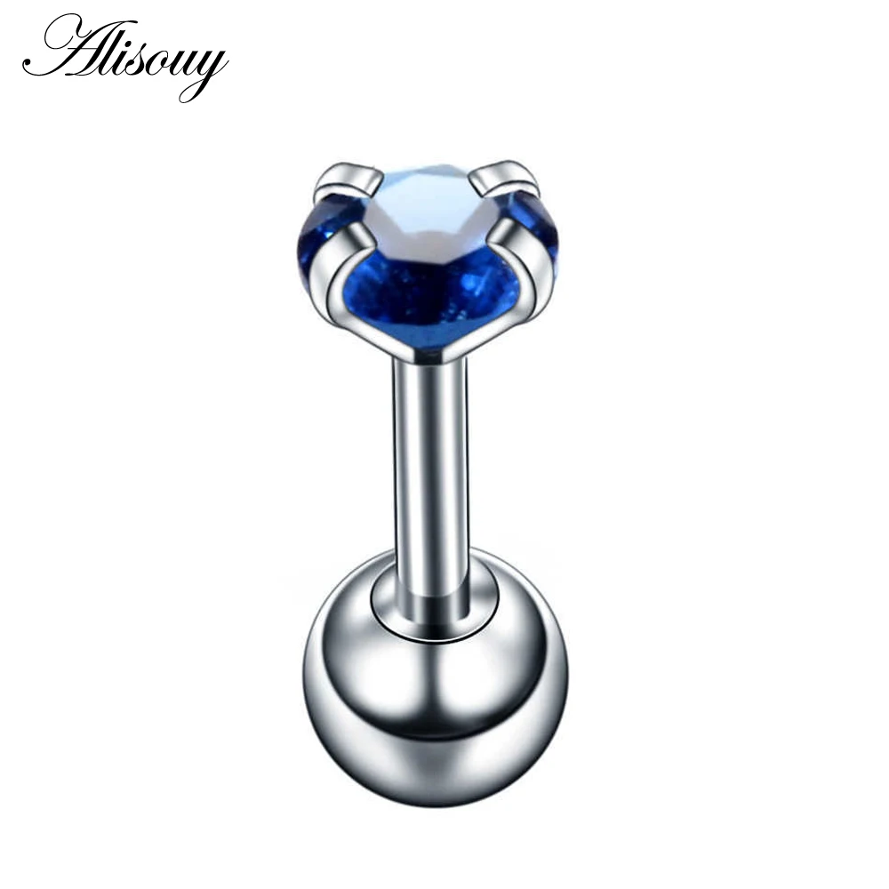 Silver Royal CZ-4 Alisouy 2 шт. 4 мм Круглый Кристалл Циркон трагус пирсинг для хрящевой части уха серьги 316L хирургическая сталь ювелирные изделия для тела Спираль пирсинг - Окраска металла: Silver Royal CZ-4
