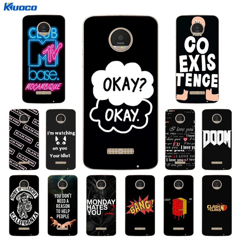 Phone Shell for Motorola Moto Z Play Soft Silicone Black Letters Printing TPU Case Back Cover |