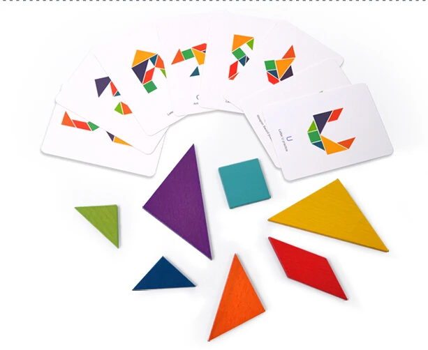 Деревянные Обучающие пазлы Tangram 7 шт. цветная квадратная головоломка IQ умные
