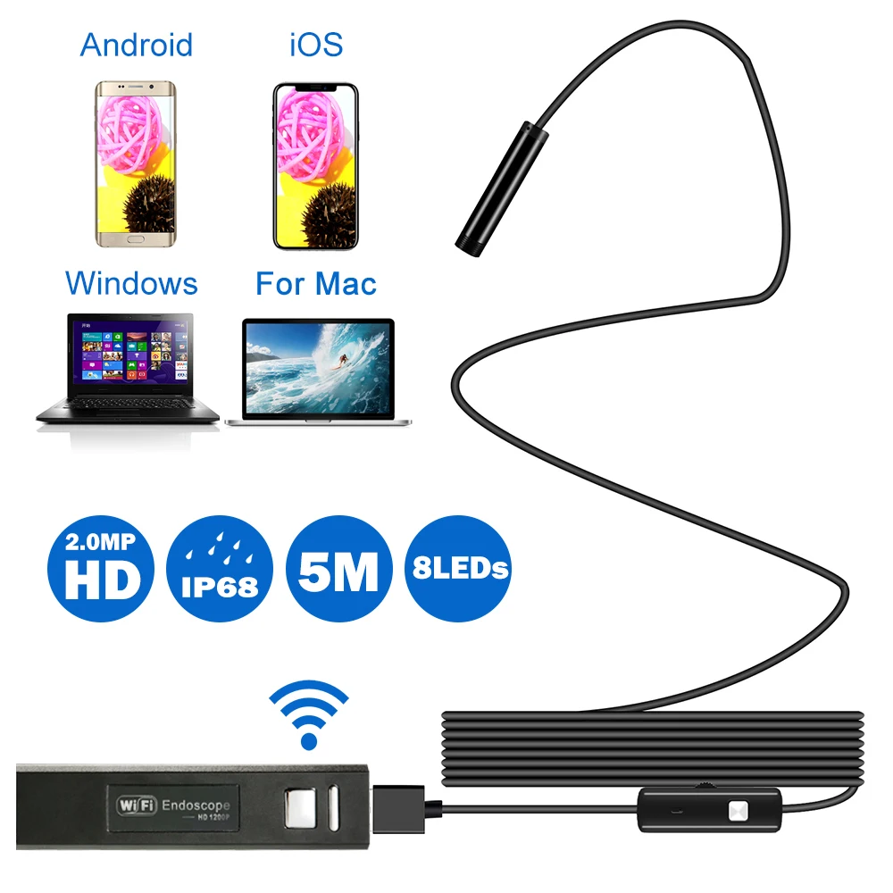 Wifi миниатюрная камера эндоскоп HD 1200 P Мини водонепроницаемая мягкая проверка