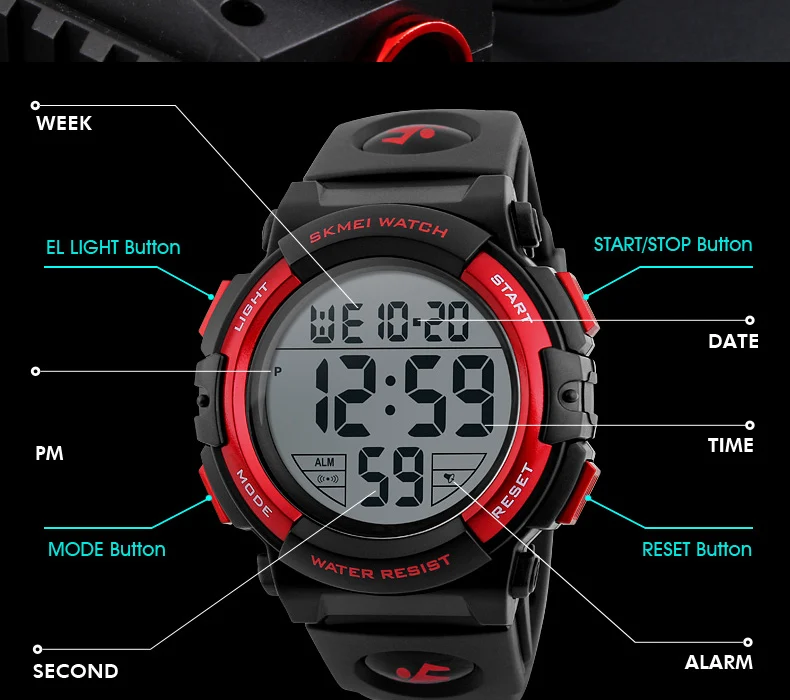 SKMEI Chrono Мужские часы Топ люксовый бренд спортивные часы электронные цифровые мужские наручные часы мужские 50 м водонепроницаемые мужские часы 1258