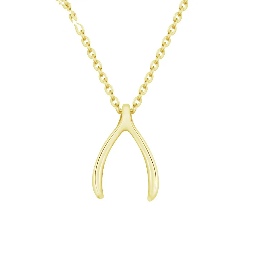 V Attract Small Wishbone Slide Pendant Necklace for Women Copper Jewelry Gold Stainless Steel Chain Collier |