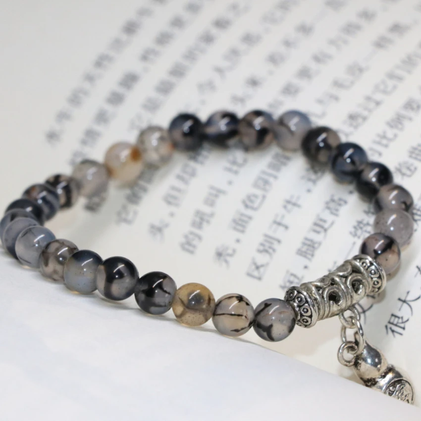 Классический 6 мм черный натуральный Дракон вены круглый камень: агат оникс