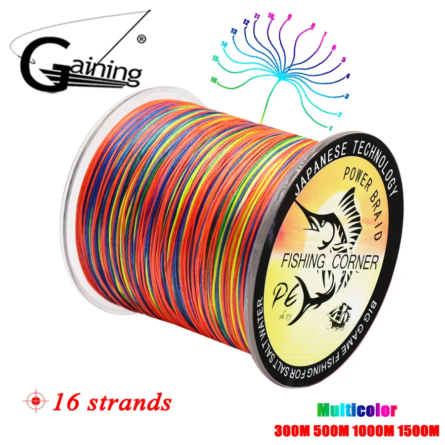 

16 Strands PE Braid 300M/500M/1000M/1500M Braided Fishing Line Multicolor Super Power Japan Multifilament Saltwater/Freshwater