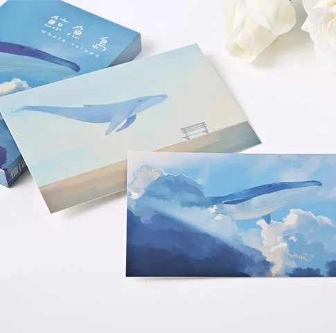 

30Pcs Kawaii Whale Postcards Hayao Miyazaki Oil Painting Postcard Cute Cartoon Greeting Message Card Birthday Wish Card Gift