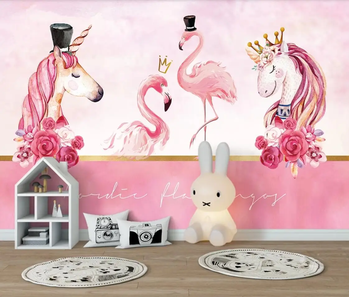 Детские Настенные обои в скандинавском стиле Uniocorn Flamingo настенные 3D-обои