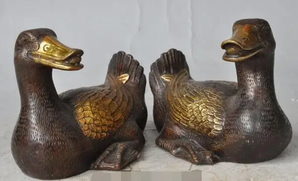 S6128 знак Китайский Фэншуй животное бронзовая позолоченная утка утки