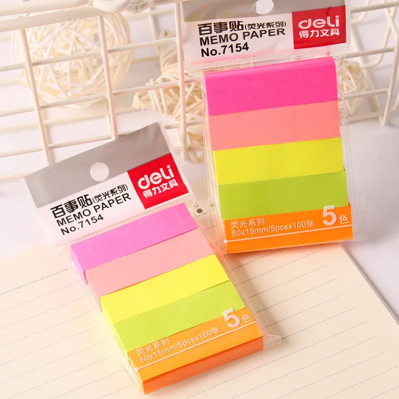 2Packs 5Colors Colored Rainbow Paper Memo Pads Stickers Self-Adhesive Sticky Message Notes Students Remark Distinguish 7154 | Канцтовары