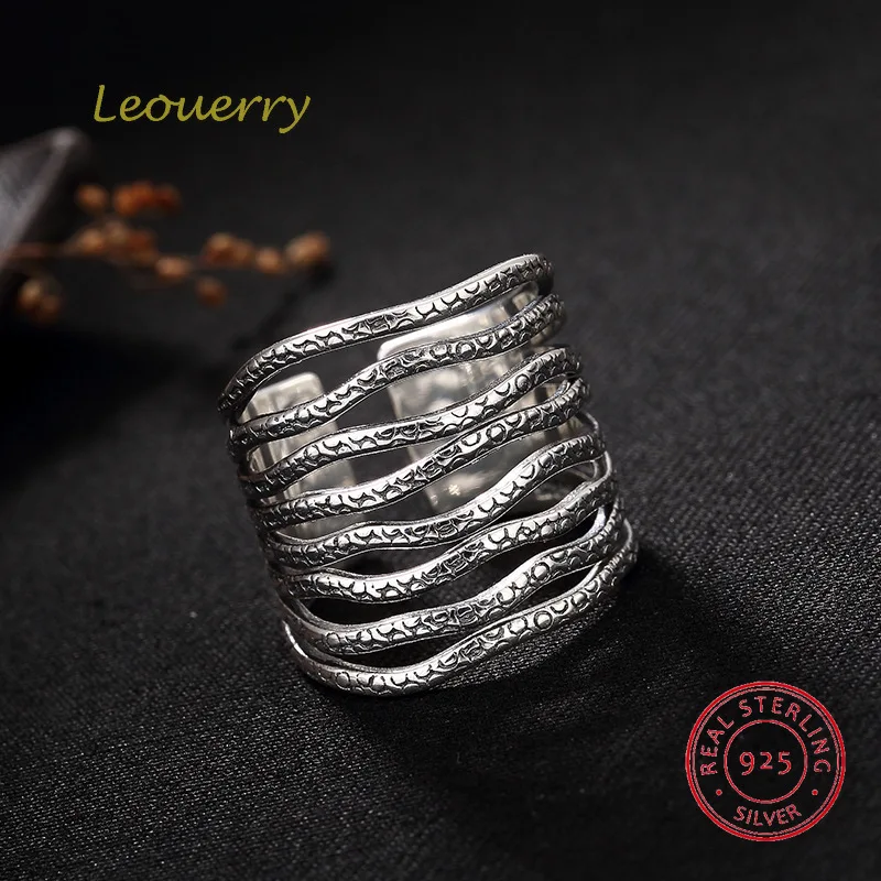 

Leouerry 925 пробы серебро ажурные волнистые кольцо с полосами личность Винтаж дикий тайский Серебряные кольца для Для женщин, ювелирное изделие...