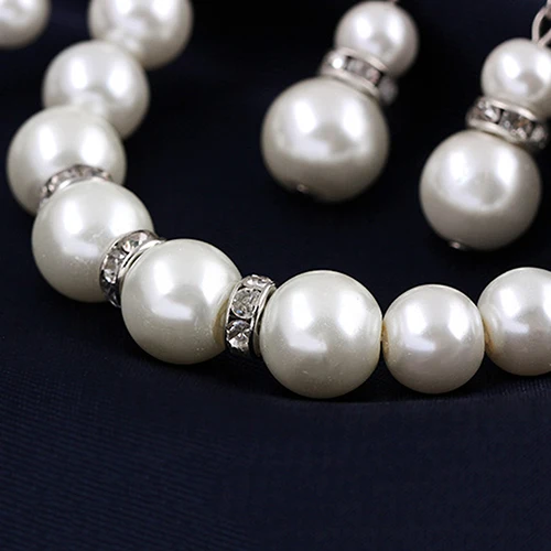 Women's Faux Pearls Alloy Necklace Bracelet Earrings Wedding Bridal Jewelry Set parrure bijoux femme | Украшения и аксессуары