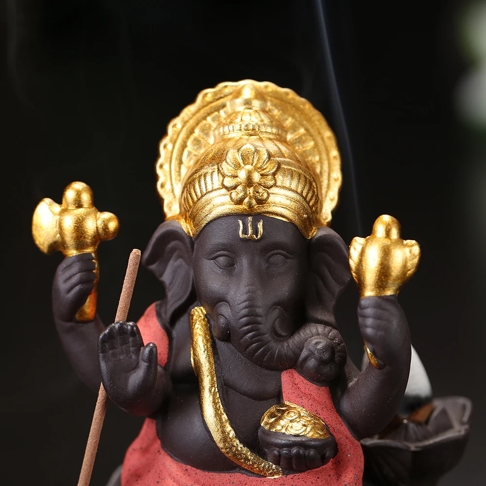 Золотой слон ствол Бог Blackflow держатели благовоний керамическая горелка Лотос для