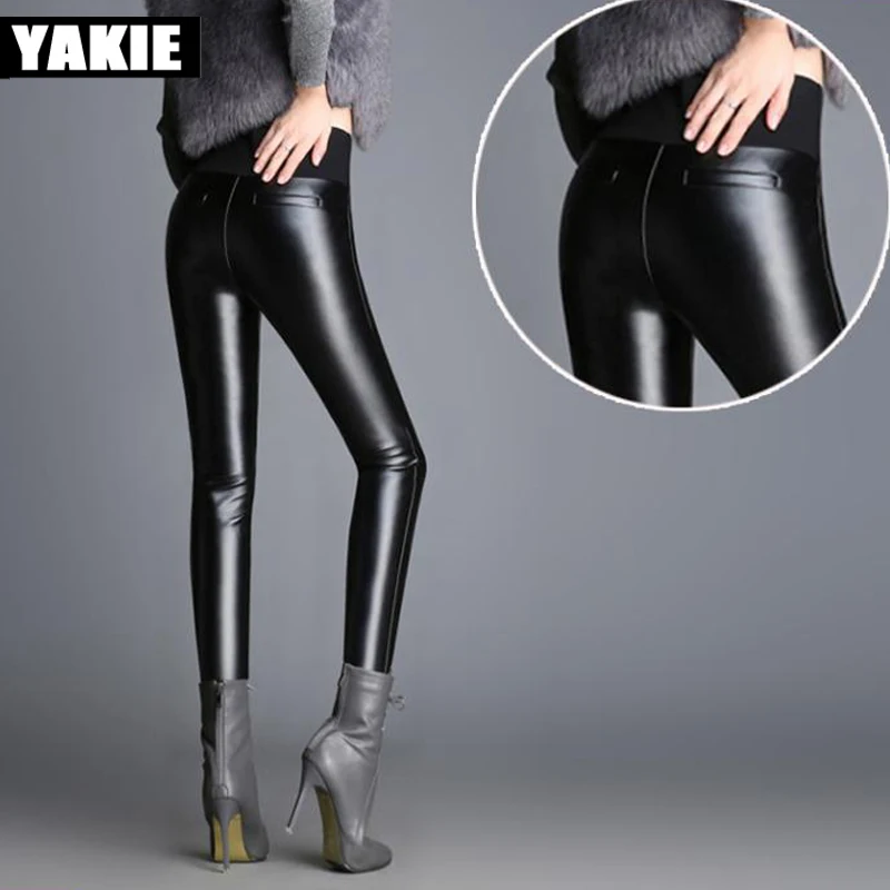 Женские облегающие брюки-Капри из искусственной кожи теплые бархатные