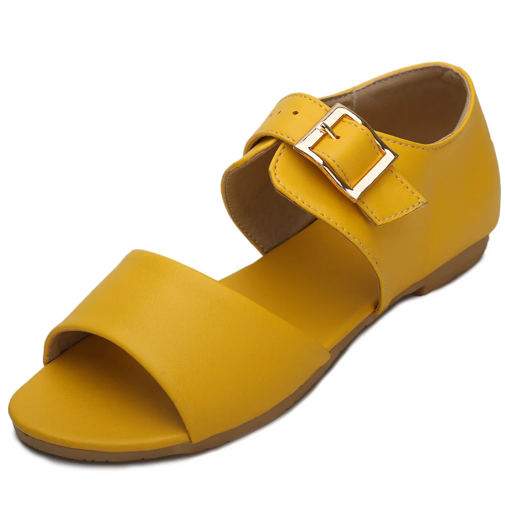 Karinluna/ г. Стильные летние женские повседневные сандалии из искусственной кожи большой размер 48, лаконичные пляжные туфли для отдыха, женские плоские босоножки на высоком каблуке - Цвет: Цвет: желтый