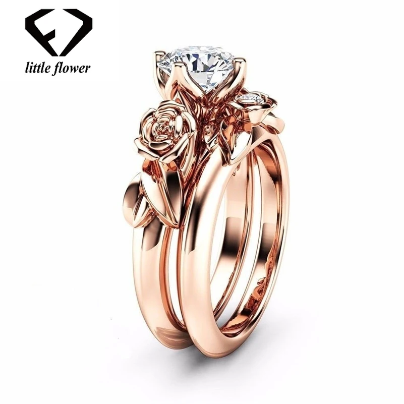 

14K Rose Gold Diamond Zircon Ring Set Platinum Flower Diamond Bizuteria of Anillos De Anel Gemstone Diamante Fine Jewelry Rings