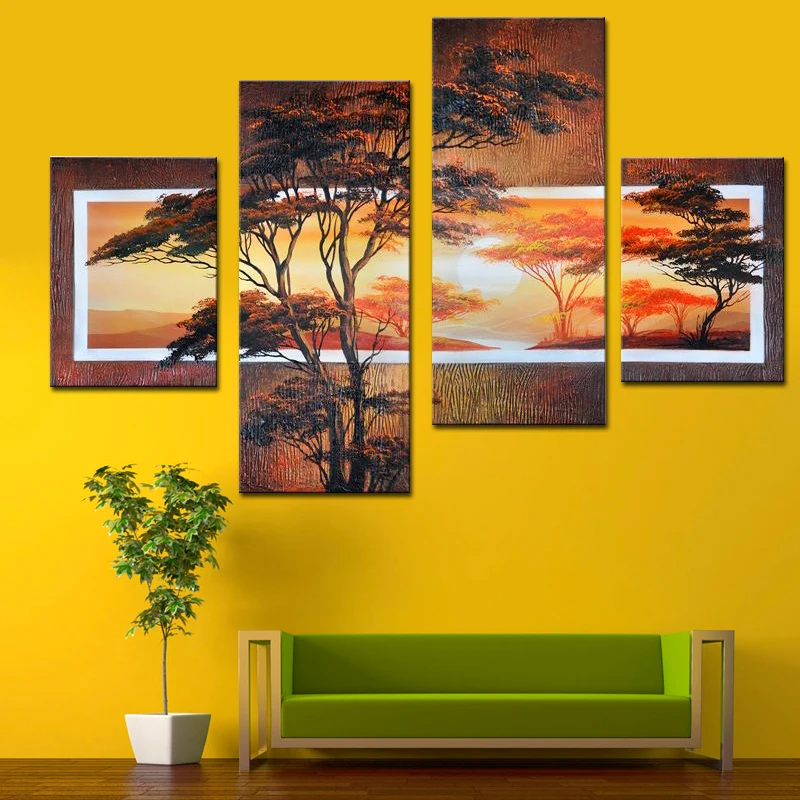 Modern Exquisite Decorative Pictures for Wall Hand Painted Oil Paintings Art and Craft Bedroom Decor Marvelous 4 Pieces Set | Дом и сад