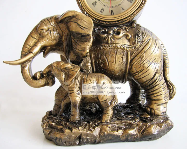 Lai Sheng new European complex timepiece clock elephant ornaments fashion creative mute table sit-minute block | Аксессуары для