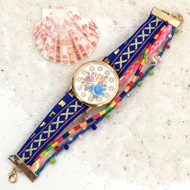 Горячая 2018 новый стиль женские парусиновые часы золото корпус часов цветочный