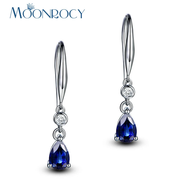 

MOONROCY Silver Color CZ Blue Crystal Earring Hook Cubic Zirconia Jewelry Wholesale Waterdrop for Women Gift Drop Shipping